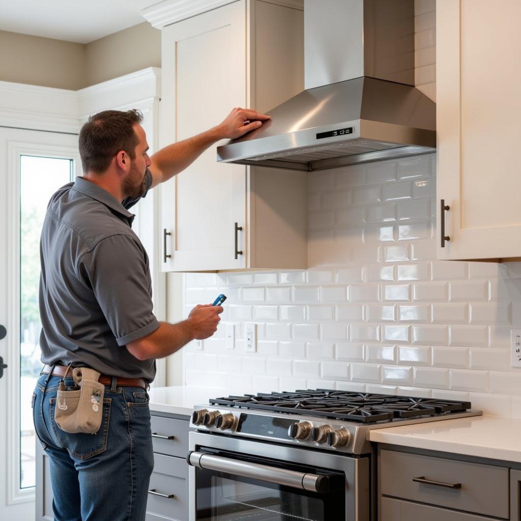 Professional installation of a corner range hood