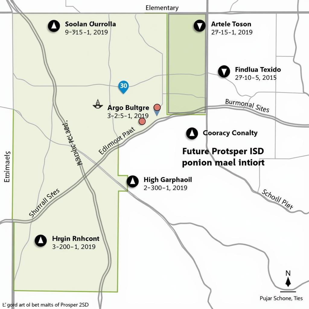 Prosper ISD Future School Sites Map - Showing planned locations for new schools, including elementary, middle, and high schools.  The map highlights projected opening dates and relevant zoning information.