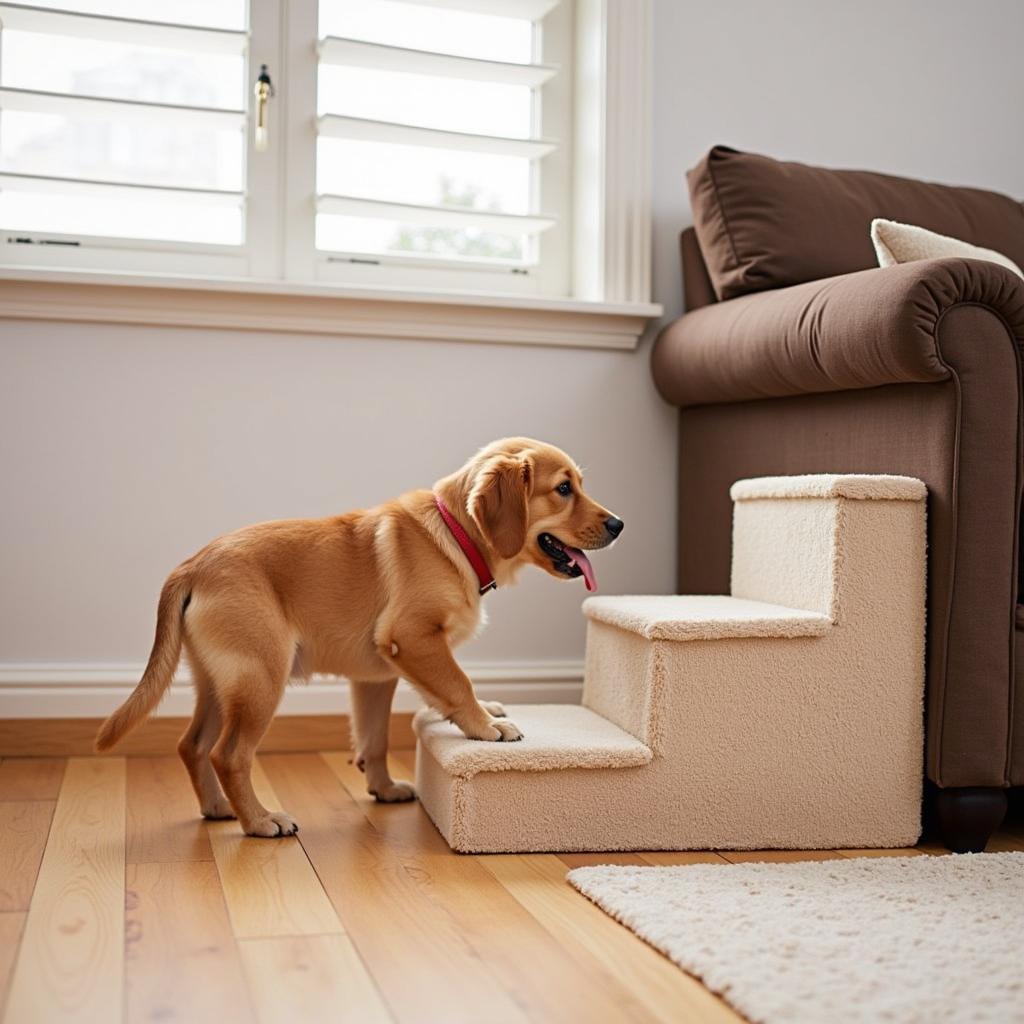 Puppy safely using pet stairs