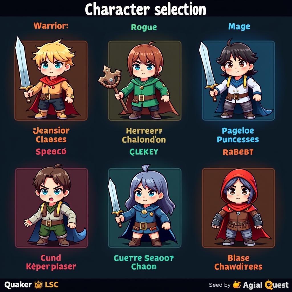 Rocket Quest Character Selection Screen