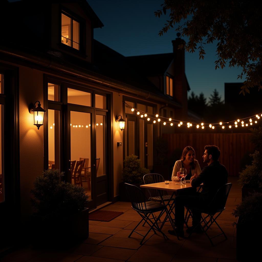 Romantic Patio Lighting with Dimmed Ceiling Lights