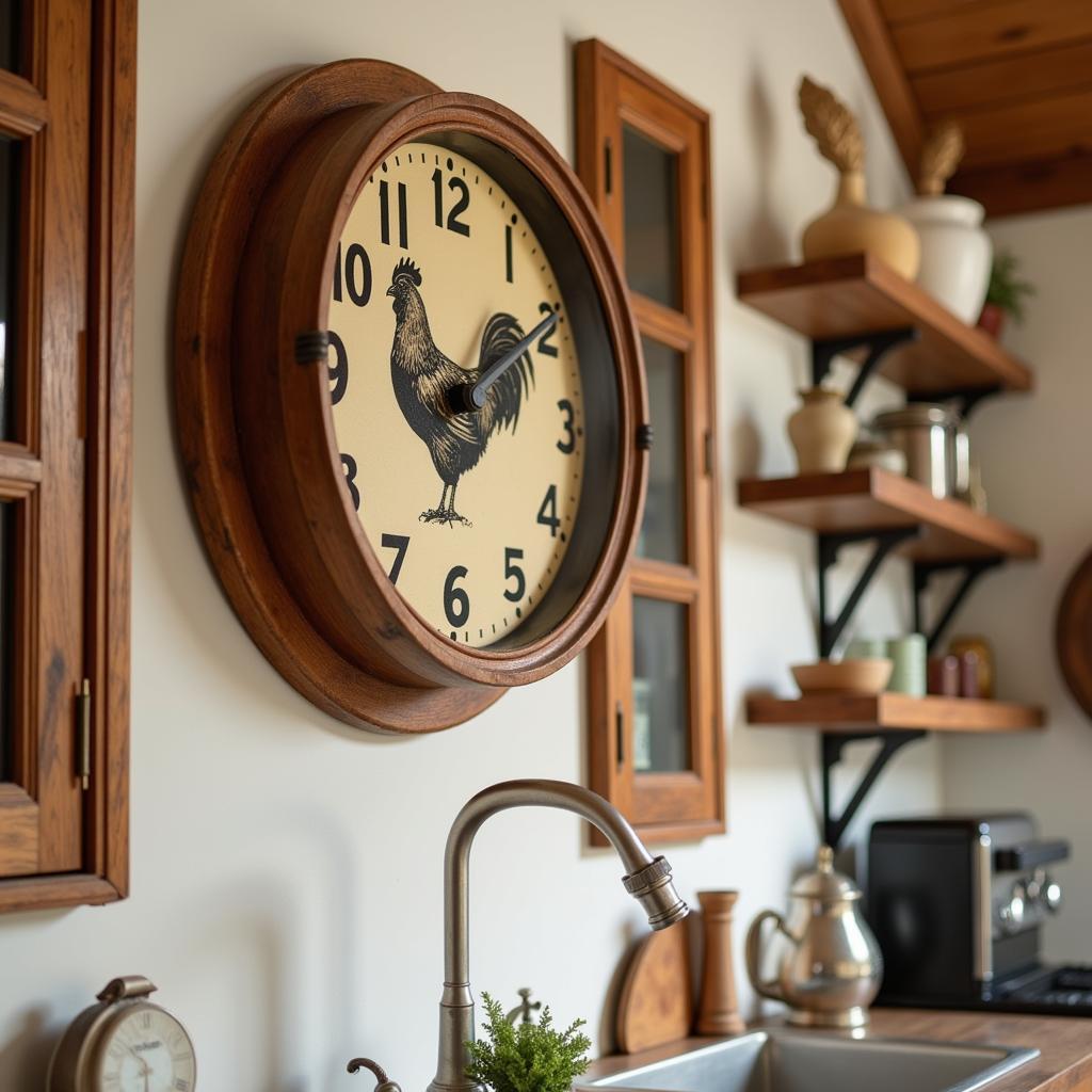 Rustic Chicken Wall Clock in a Farmhouse Kitchen