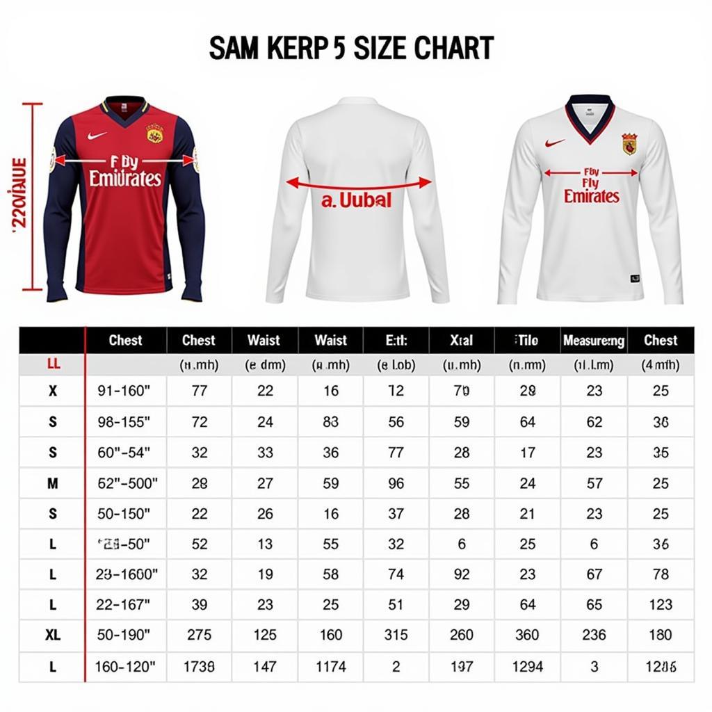 Sam Kerr Jersey Size Chart