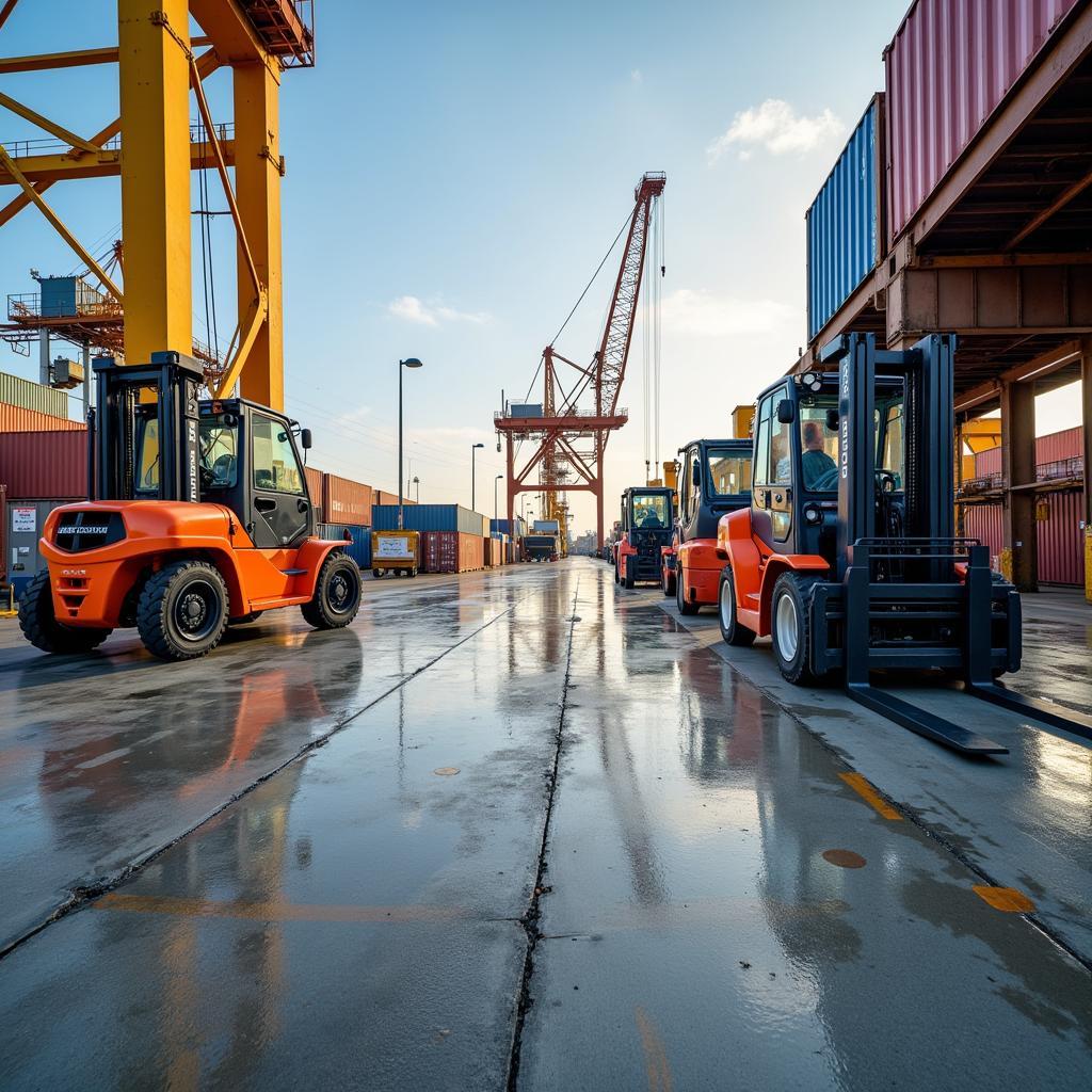 Heavy Machinery Operating on Durable Seaport Concrete Flooring