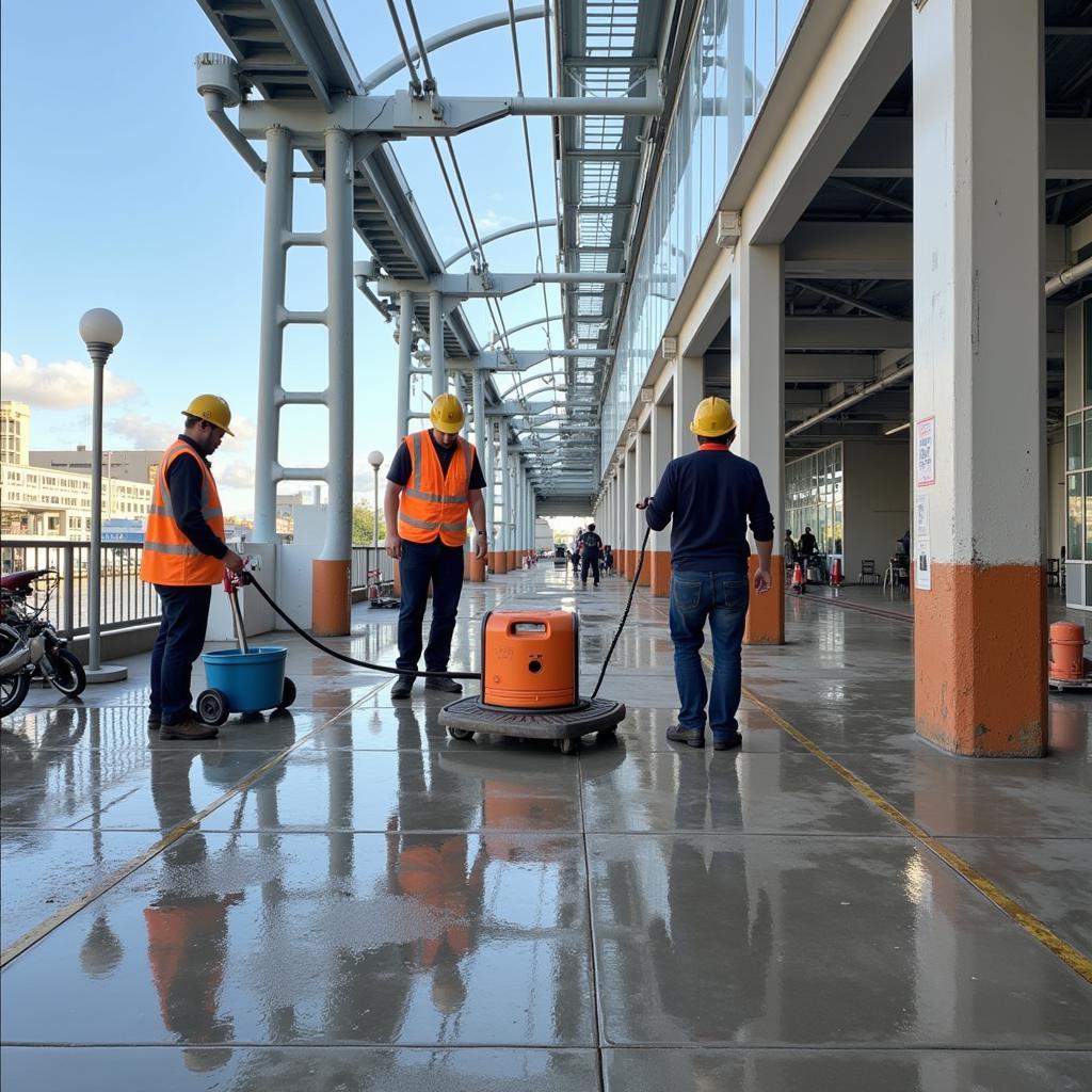 Seaport Flooring Maintenance Crew Cleaning and Inspecting