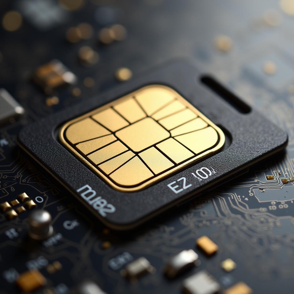 Close-up of a SIM card showing its components and connection points