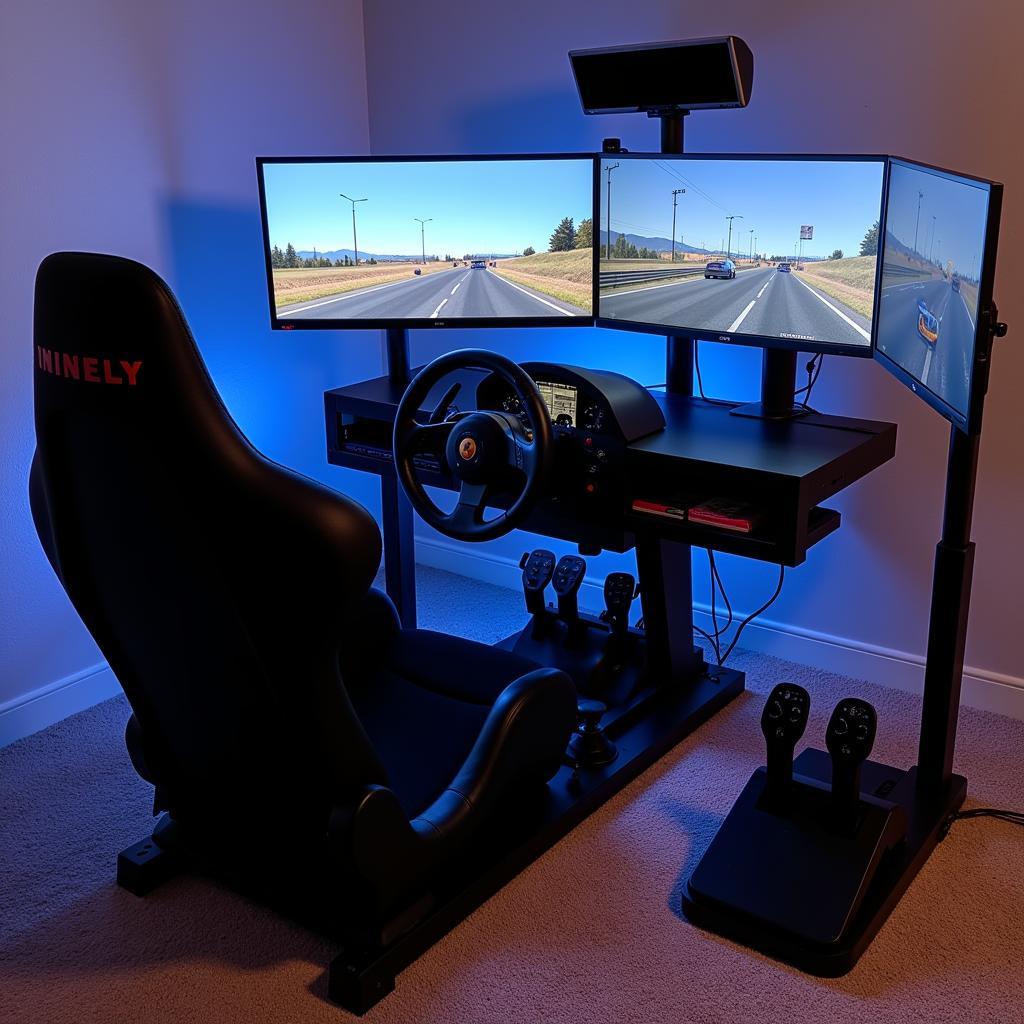 Complete sim racing setup with force feedback base