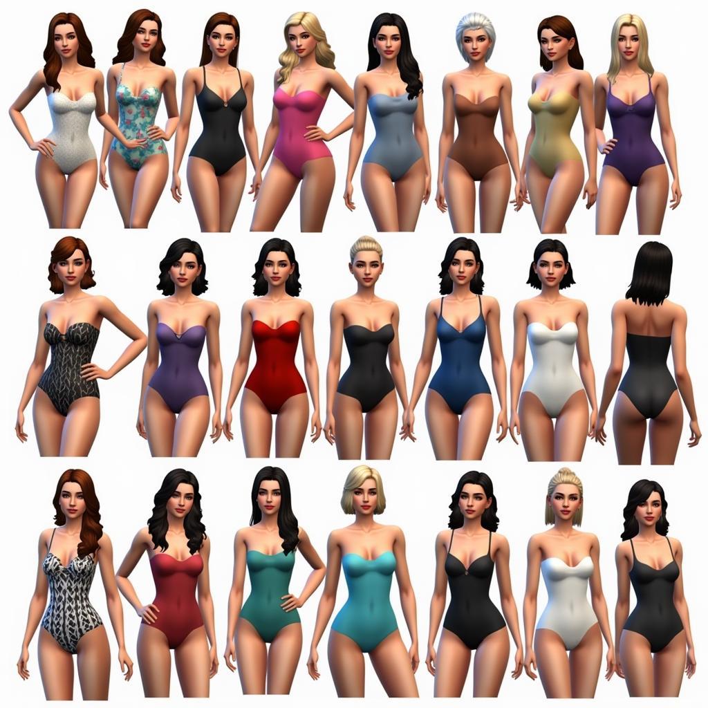 Showcase of different bodysuit styles in Sims 4