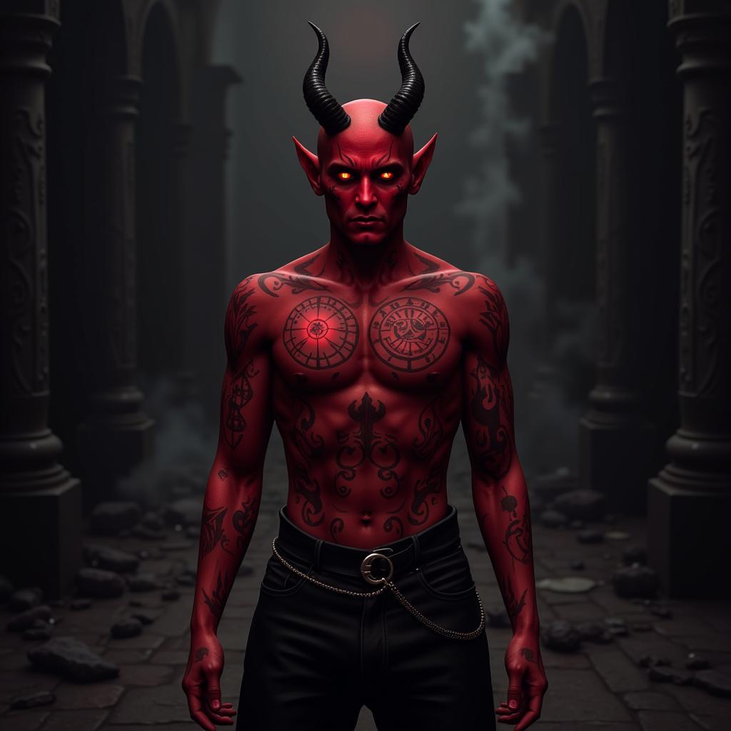 Demon Sim with full body occult tattoos