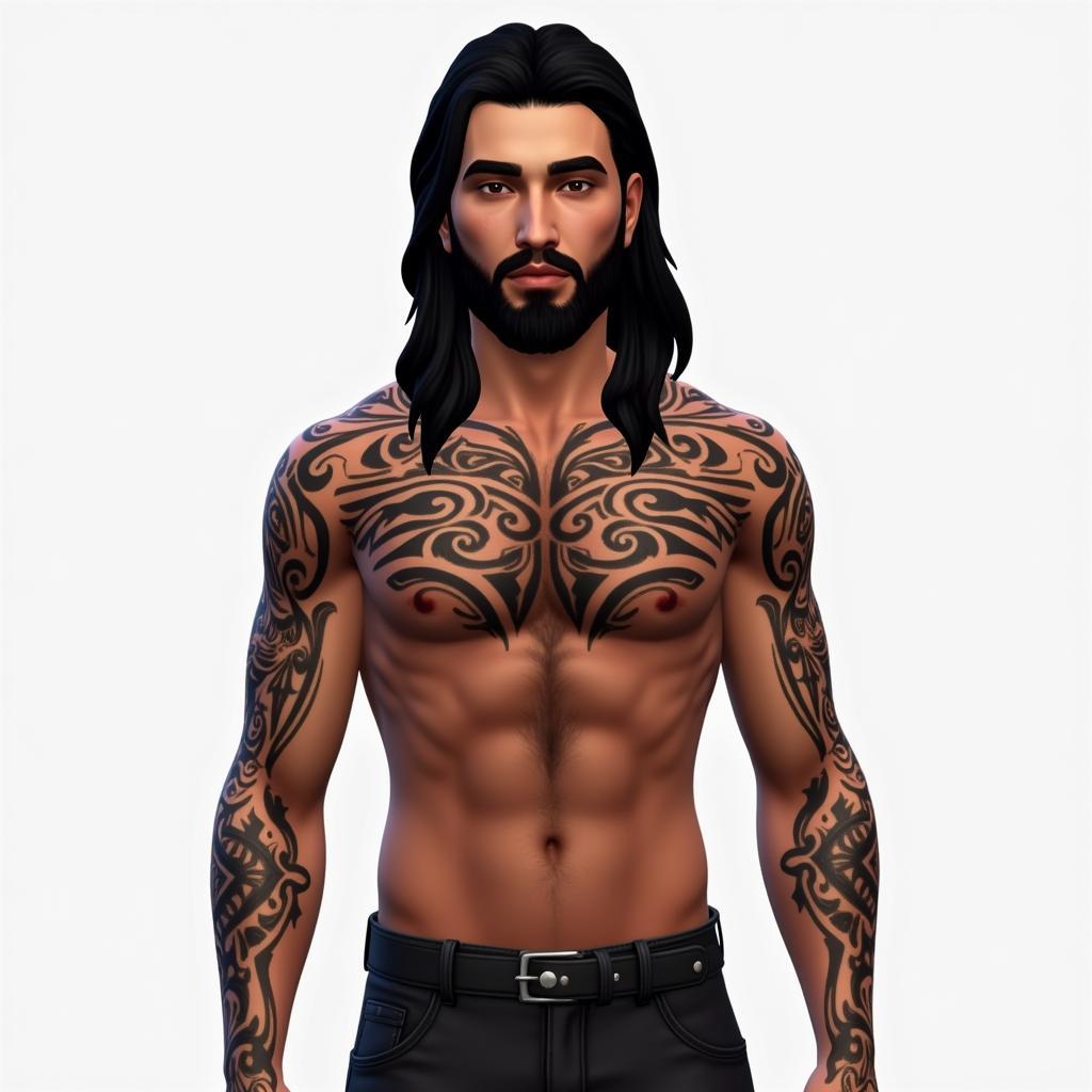 Male Sim with full body tribal tattoos