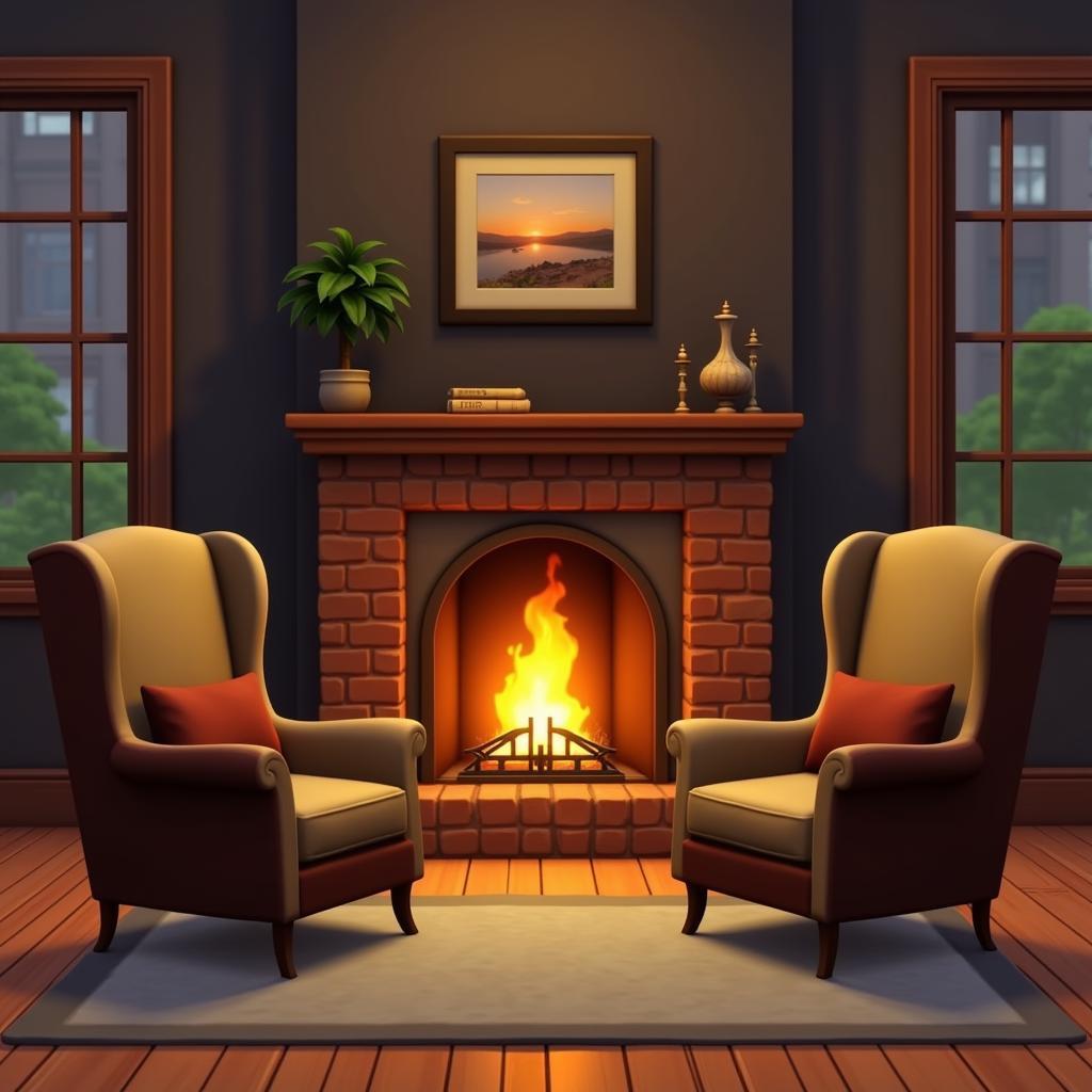 Cozy Sims 4 Living Room with Fireplace