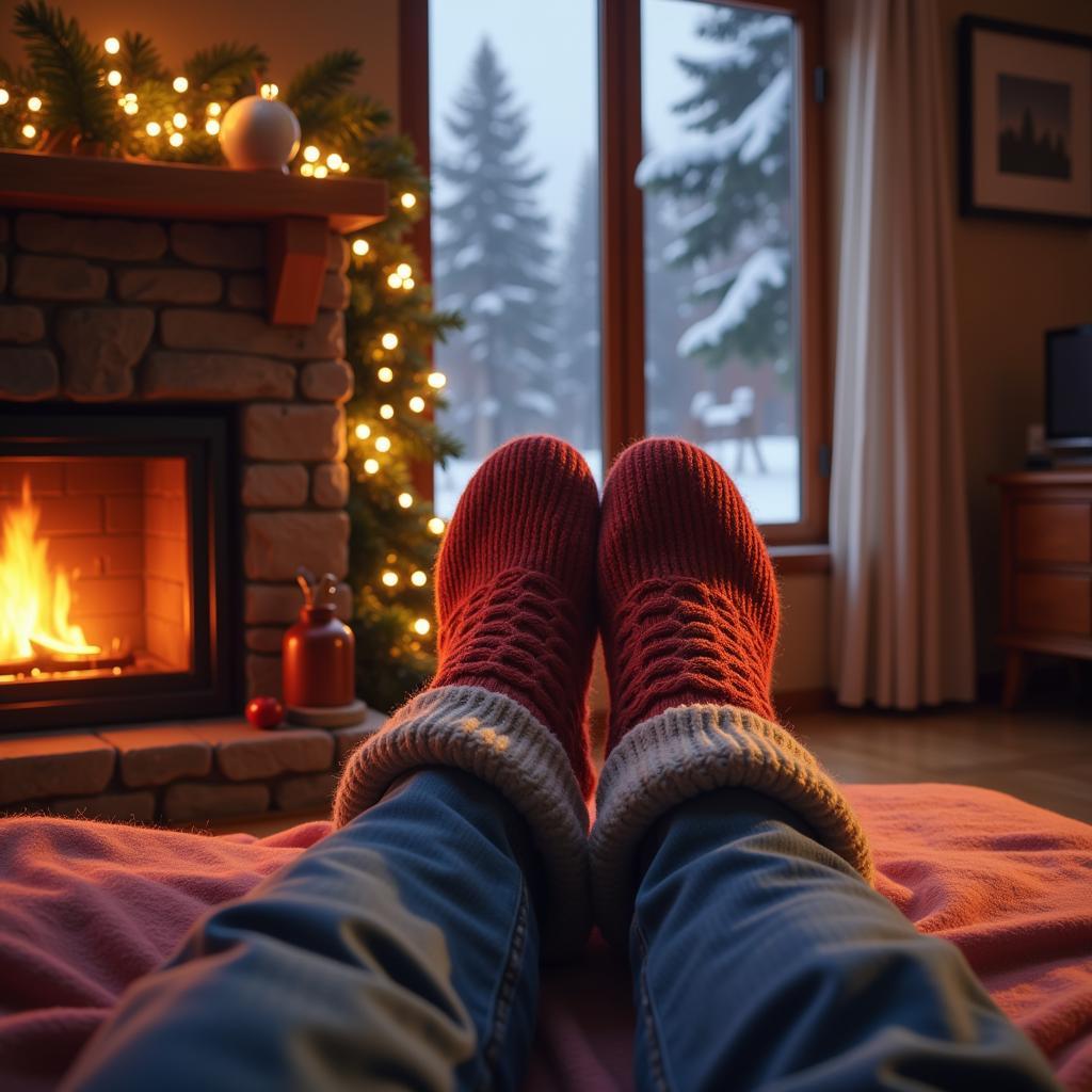 Sims in cozy socks during winter