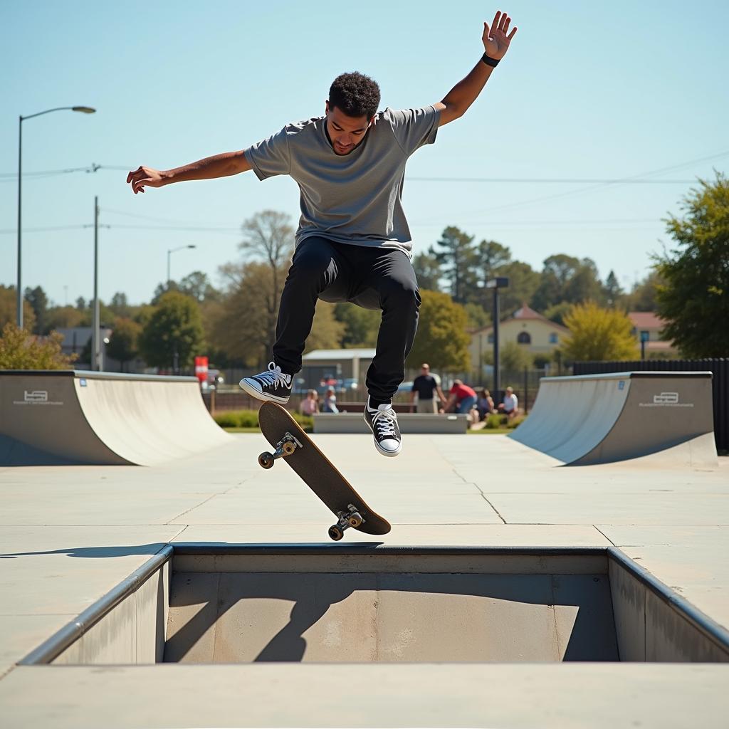 Skateboarder Performing an Ollie Over a Gap