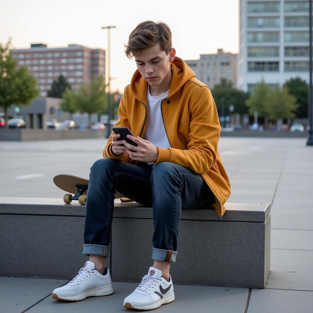 Skater Checking Phone for Skate Spots