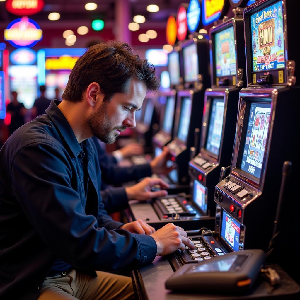 Slot Technician Working on a Casino Machine