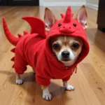 Small Dog in Full-Body Red Dragon Costume