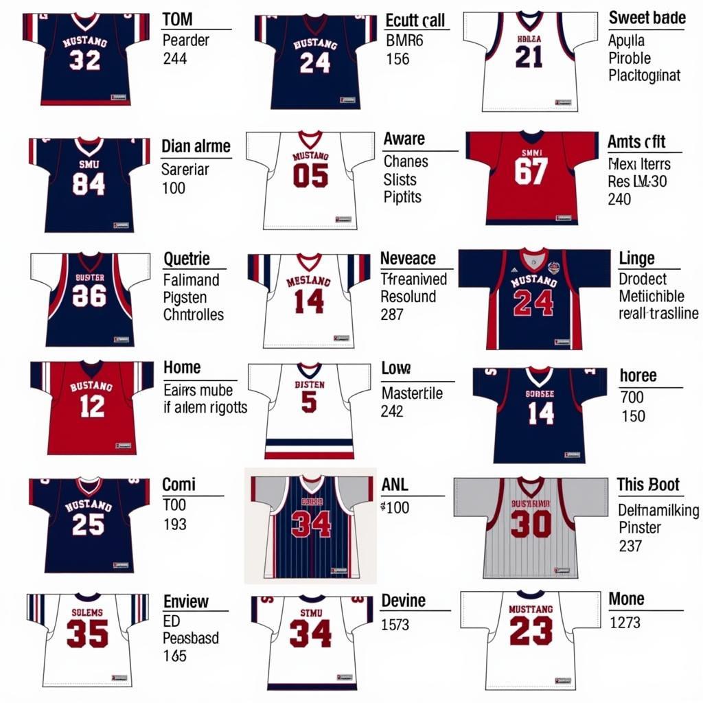 A collection of SMU Mustangs jerseys showcasing different styles and designs