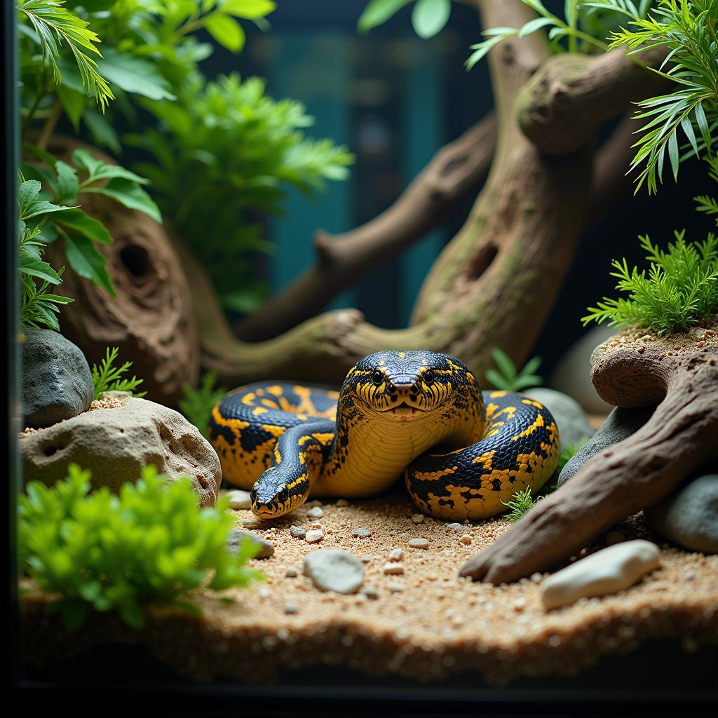 Snake exploring an enriched enclosure