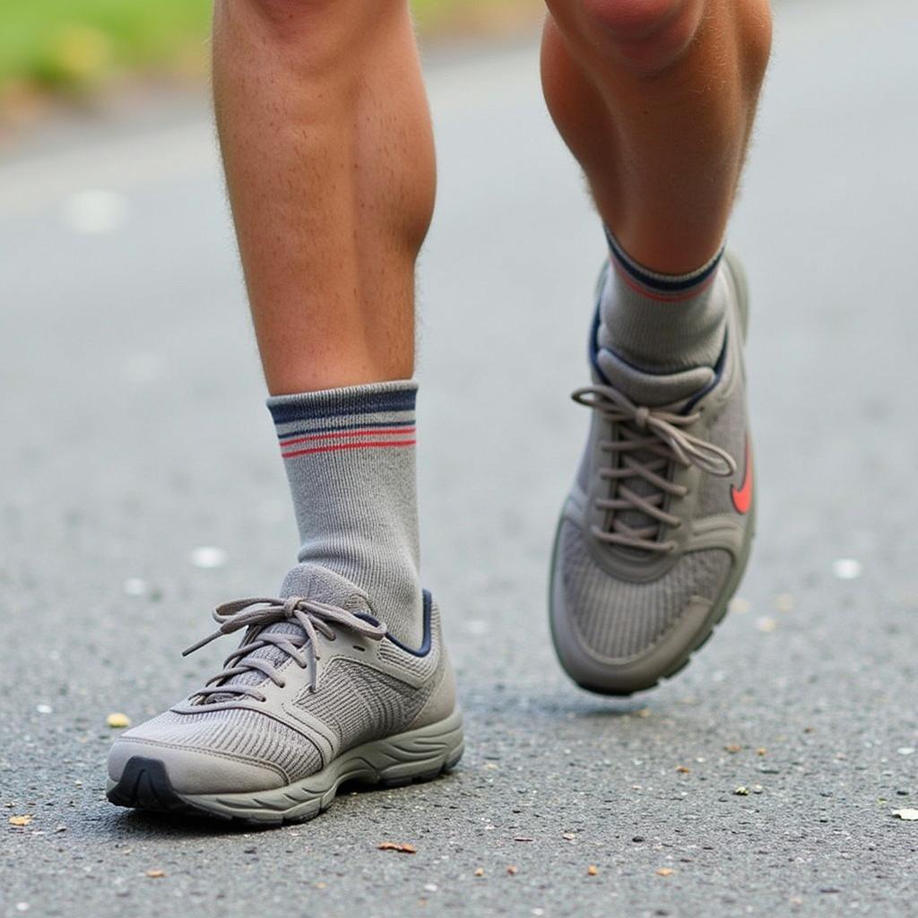 Sock spats preventing blisters on a runner's feet