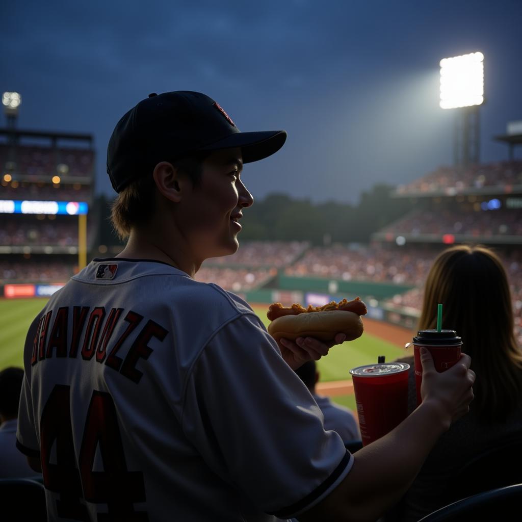 Solo baseball fan enjoying the game from a prime seat