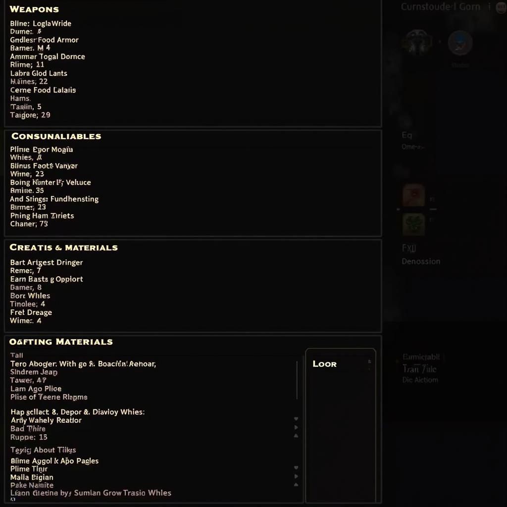 Organized In-Game Inventory with Categorized Items and Efficient Sorting