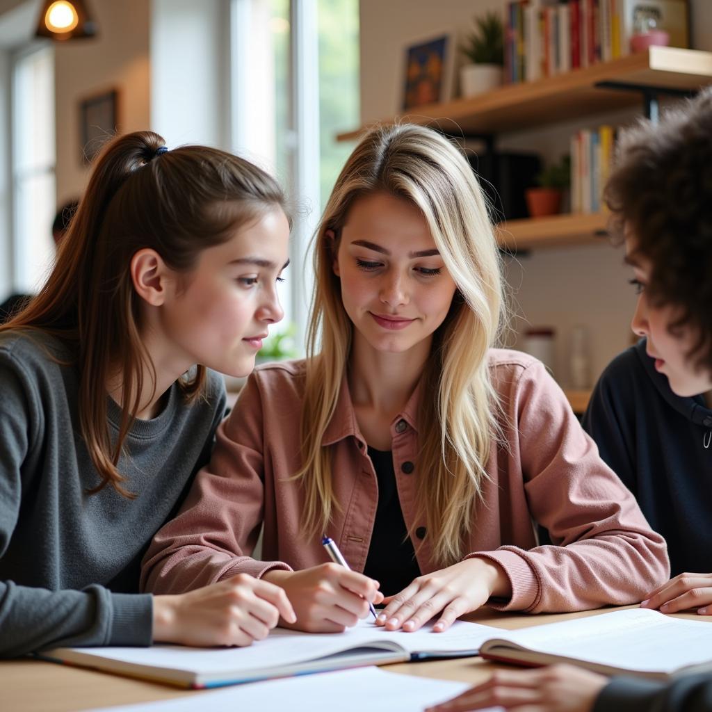 Students Discussing Homework Together