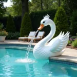 Elegant swan fountain in a luxurious swimming pool