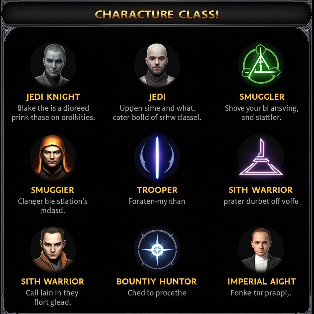 SWTOR Character Class Selection Screen