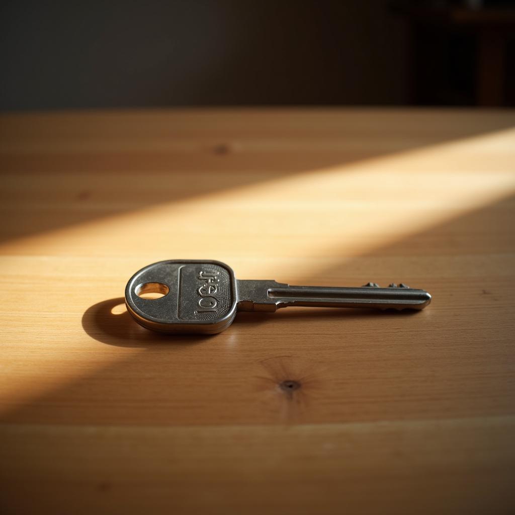 A key lying on a table illustrating the physical location interpretation of 't ligt.