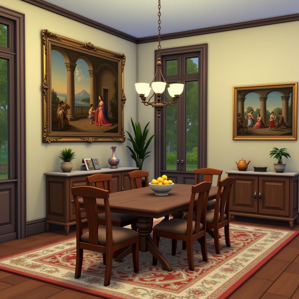 Sims 4 Dining Room Decor with Tapestry CC