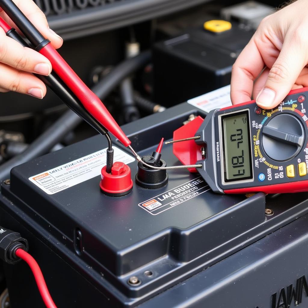 Testing Car Battery Voltage with Multimeter