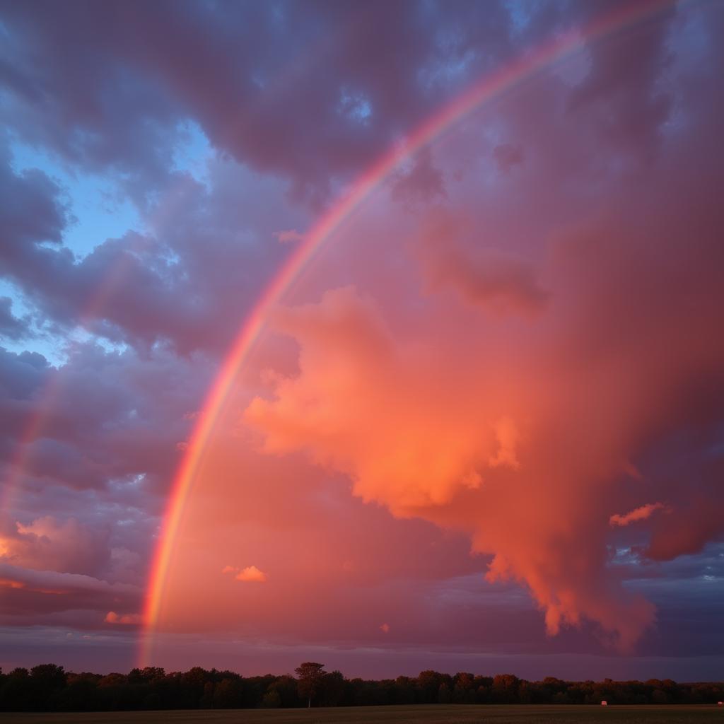 Tiny Rainbow in Cirrocumulus Clouds at Sunset