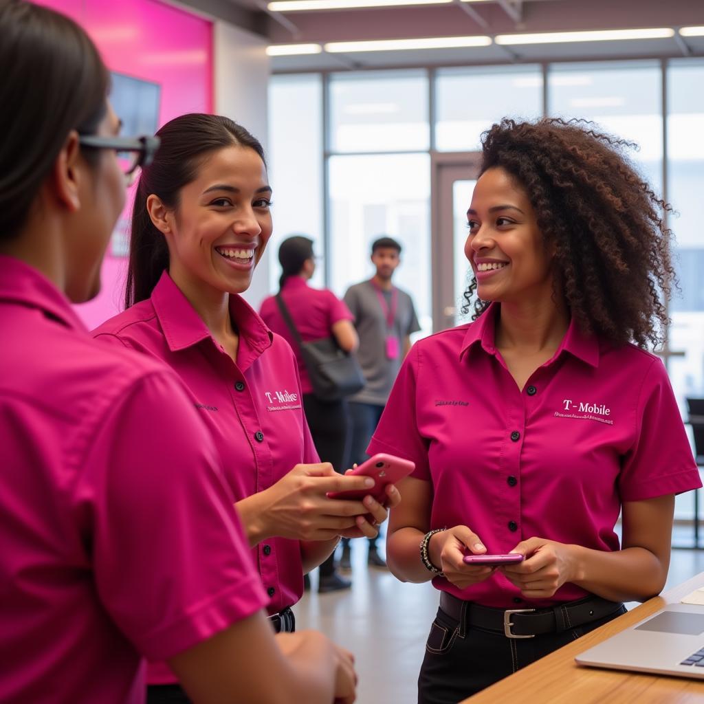 T-Mobile Employees Interacting with Customers in Uniform