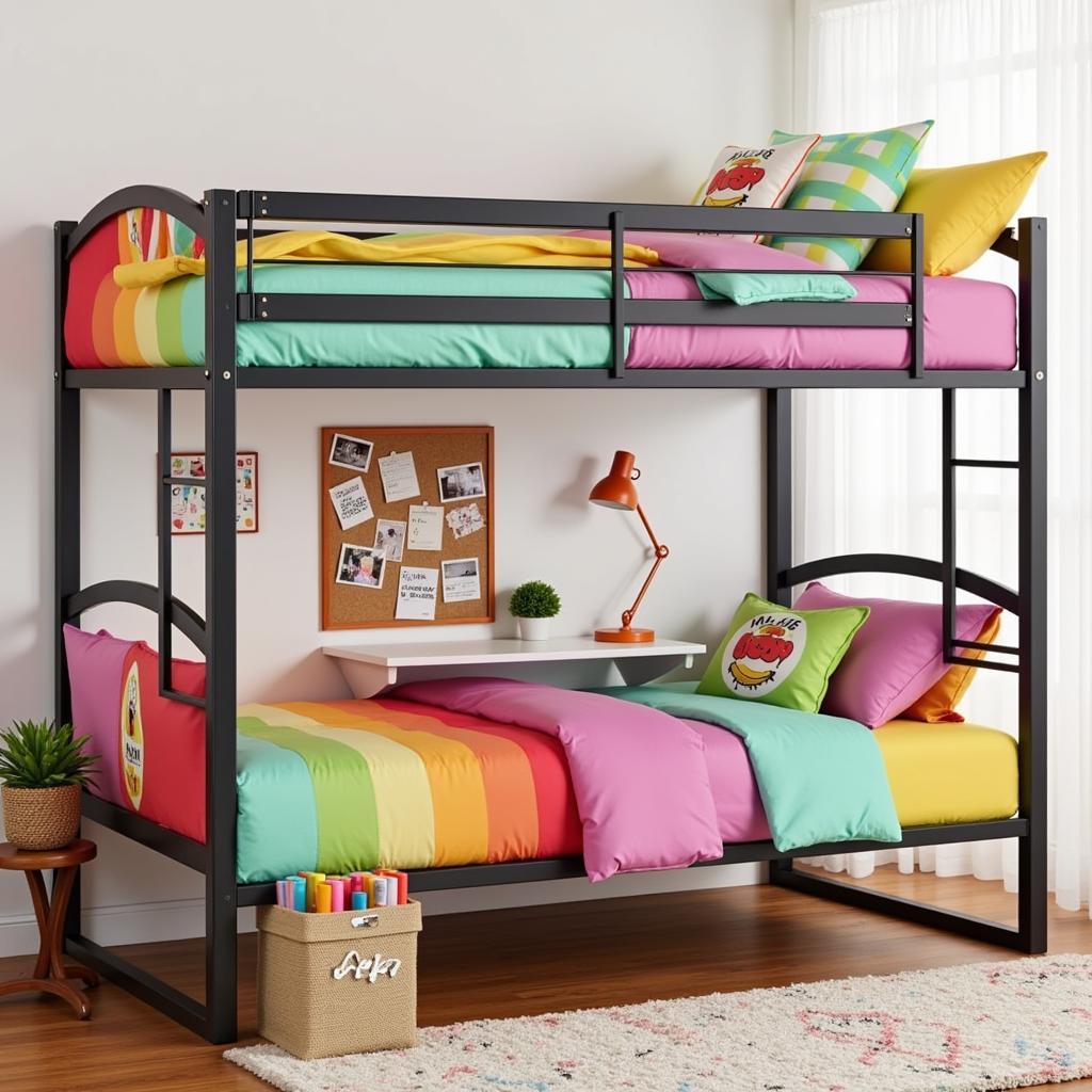 Top Bunk Bed with Desk and Colorful Decor