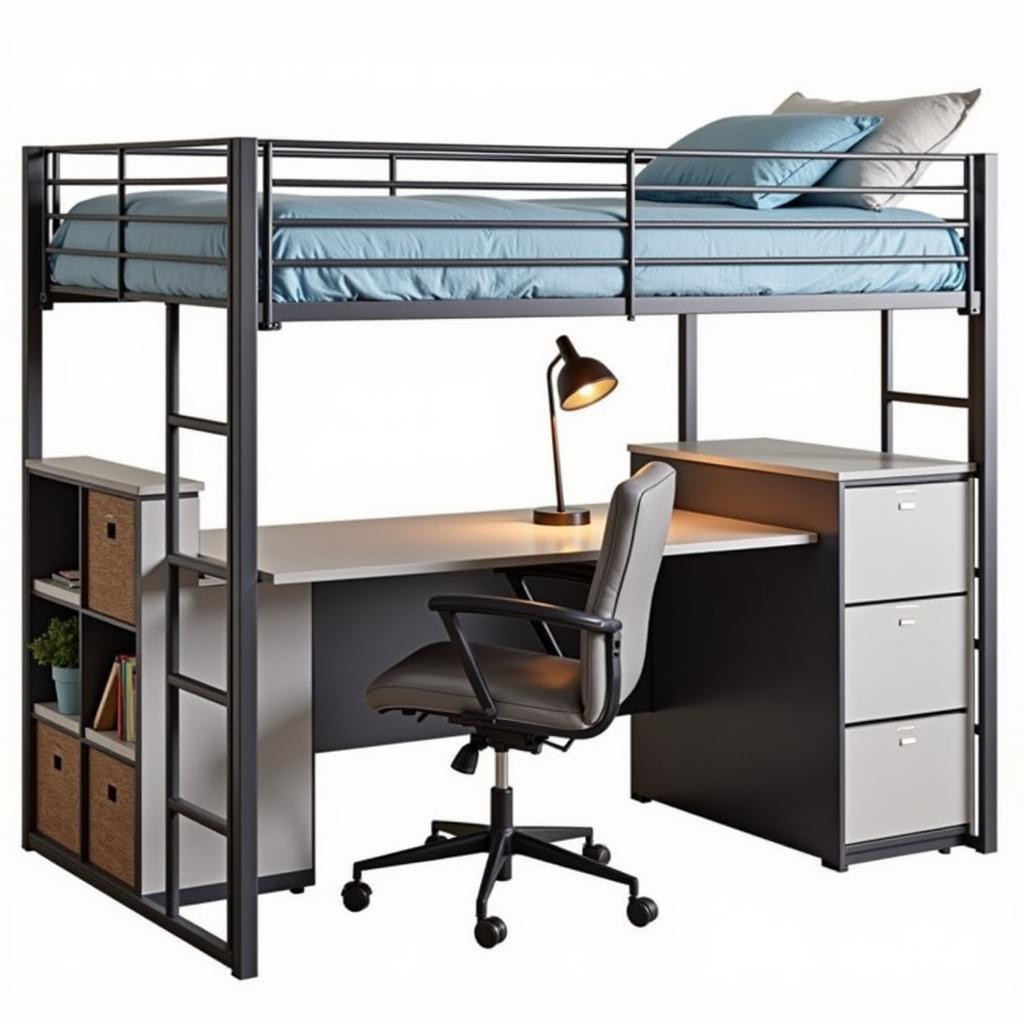 Modern Top Bunk Bed with Desk Underneath