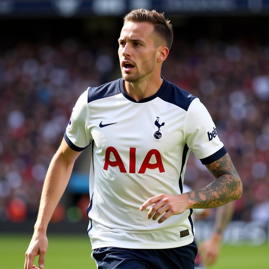 Tottenham Hotspur player wearing authentic jersey on the pitch