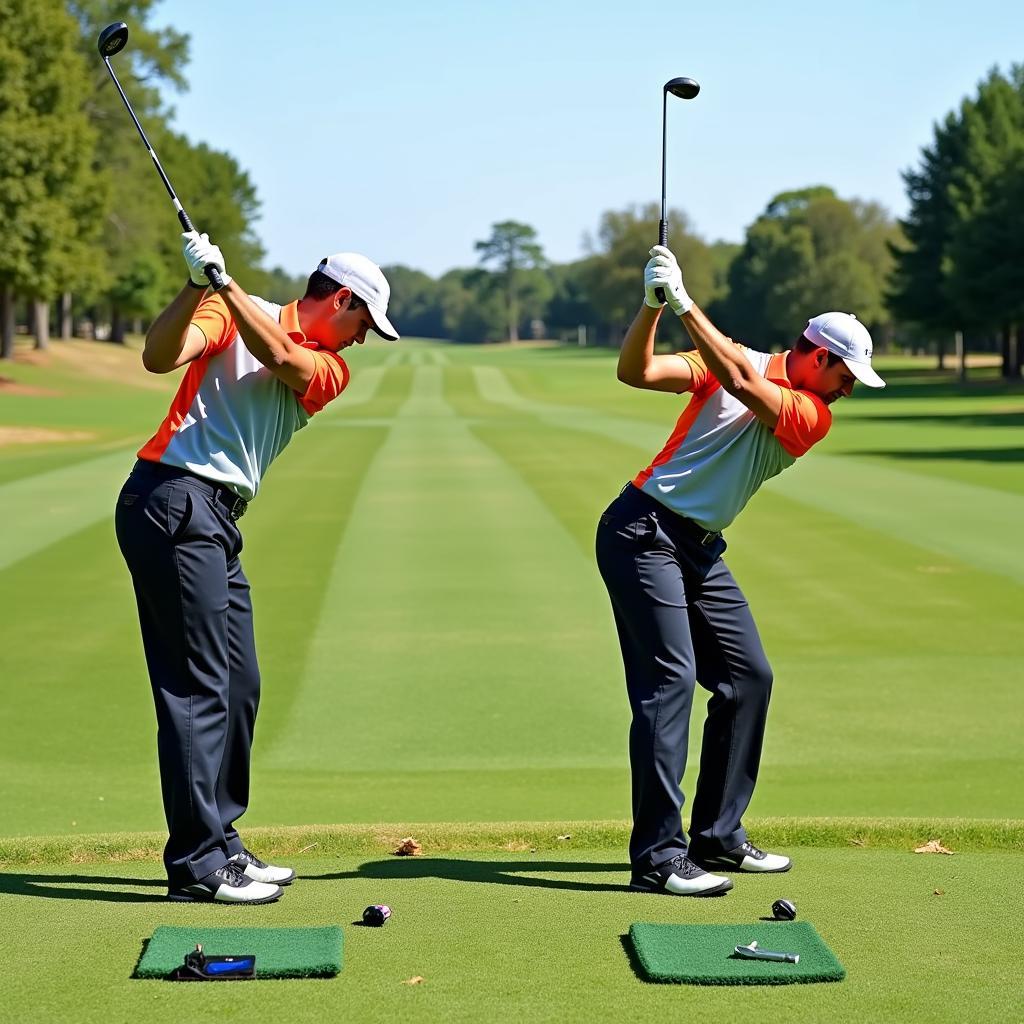 Golfer performing a two-plane golf swing