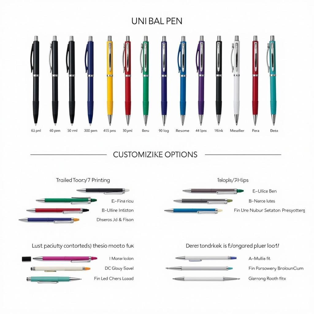 A wide selection of Uni-ball custom pens, showcasing different models, colors, and customization options.