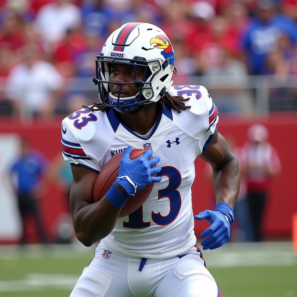 University of Kansas Football Player Wearing the Helmet During a Game