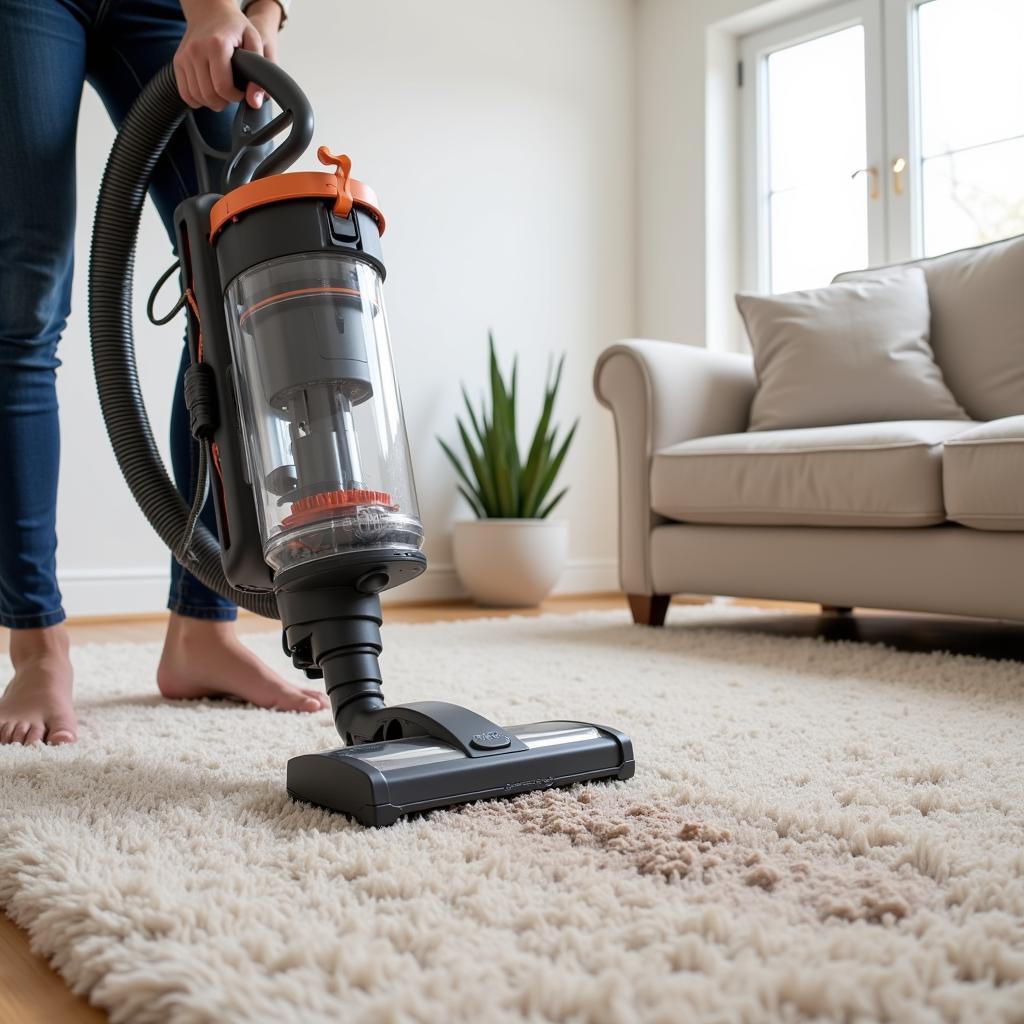 Vacuum cleaner effectively cleaning a living room carpet