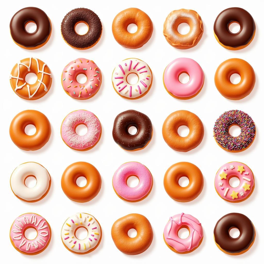 Different types and flavors of donuts