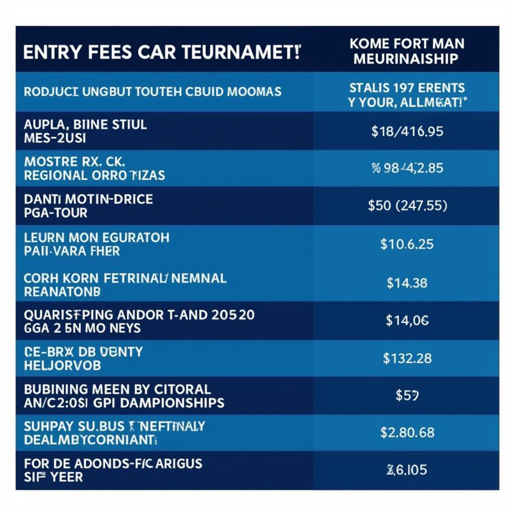 Various Golf Tournament Entry Fees