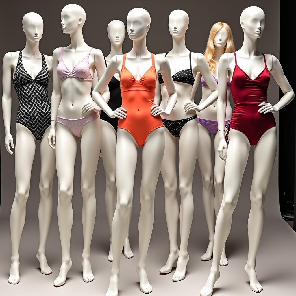 Various Swimwear Styles Displayed on Mannequins