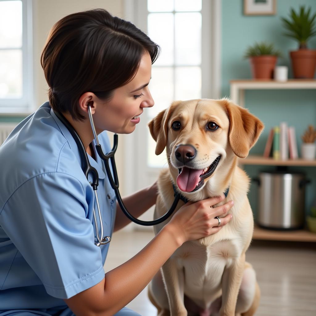 Veterinarian Examining a Dog at Home