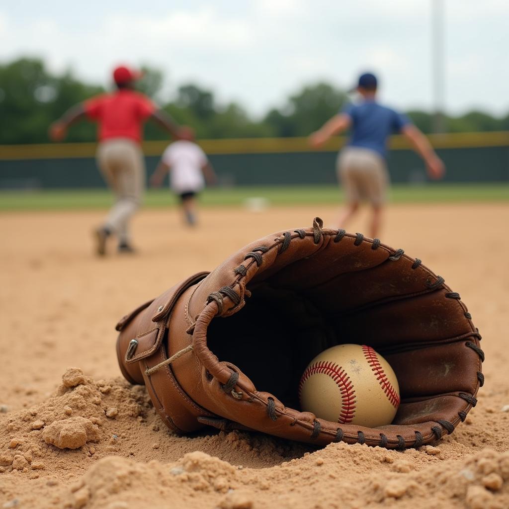 Vintage Baseball Glove Resting on the Sandlot