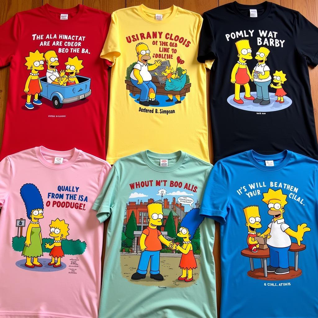 A collection of vintage Simpsons tees showcasing various designs and colors.