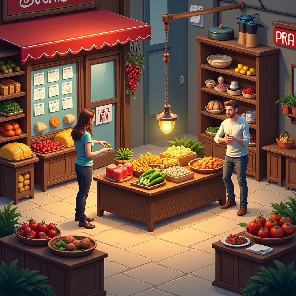 In-game marketplaces or shops selling food items.