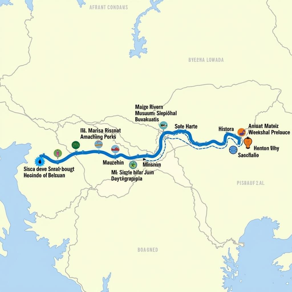 Volga River Tourist Map with Planned Route