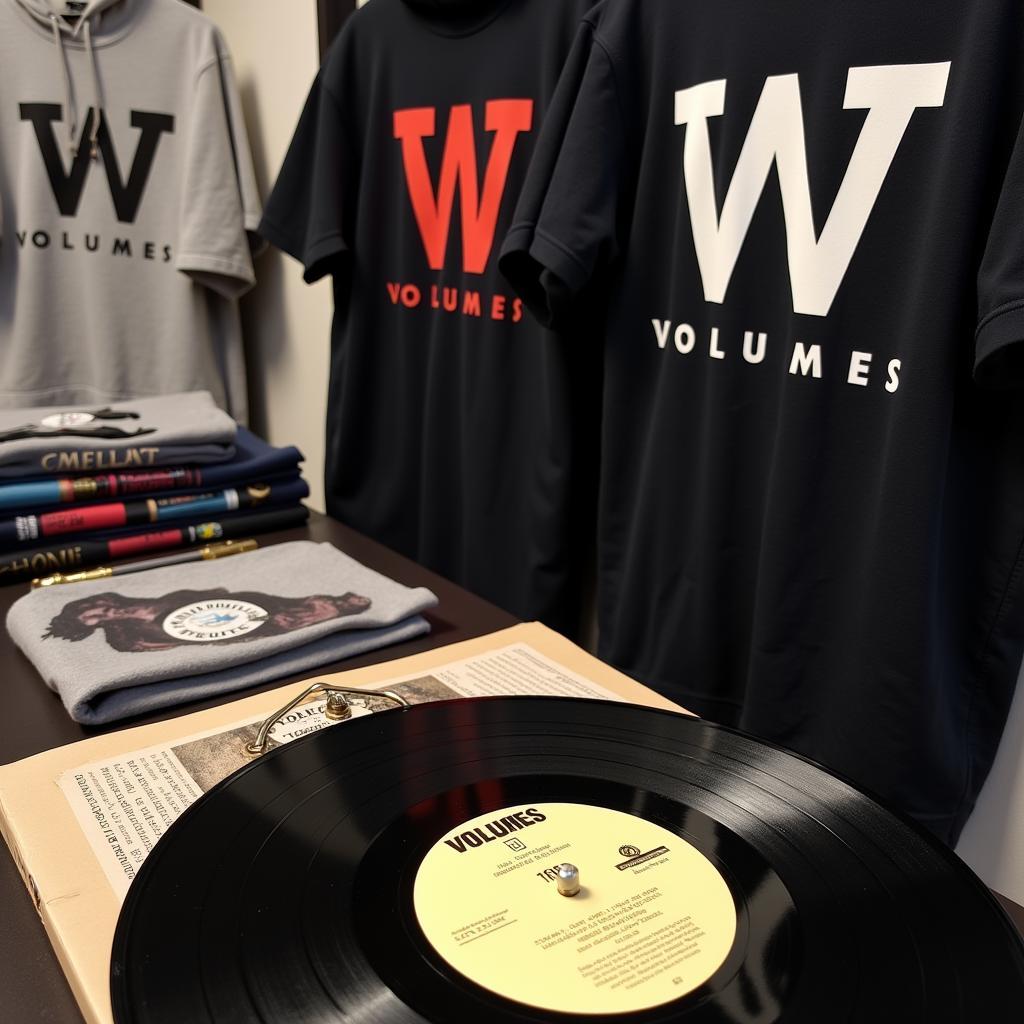 Display of Volumes vinyl records and clothing apparel.