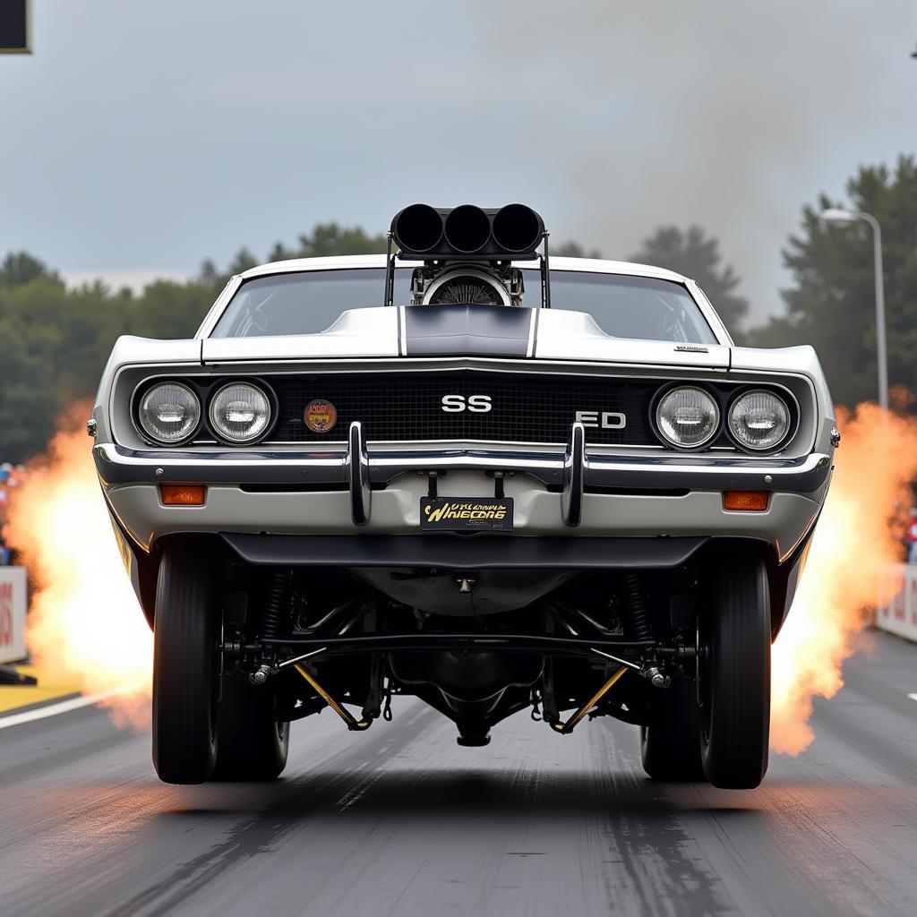 Drag Car Launching with Wheelie Bars